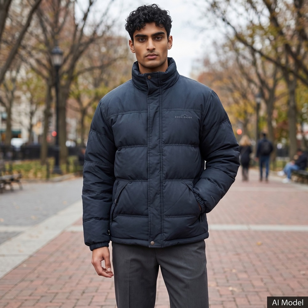 Eddie Bauer EB650 Down Puffer Jacket Mens Small Blue Heavyweight Winter Quilted